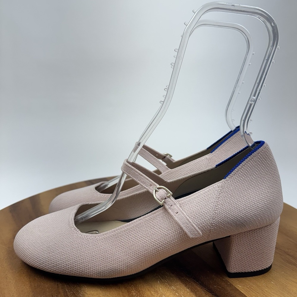 New NWOB Womens Rothys The Mary Jane Ballerina Pink Knit Block Heels Size 10 M - Picture 2 of 11